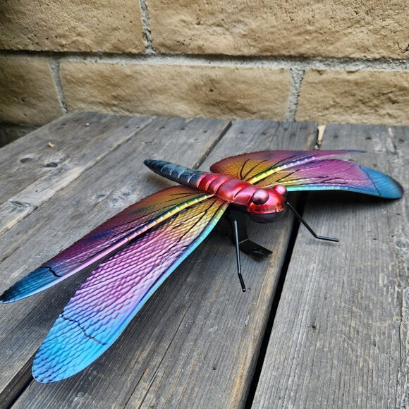 14.5" Large Rainbow Metal Dragonfly Wall/Fence Decor Garden Stake - Picture 4 of 5